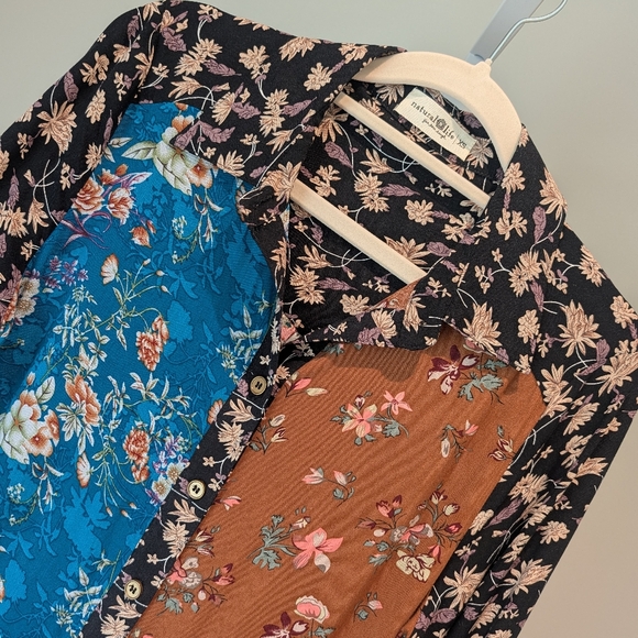 Natural Life Esme Turquoise Mixed Floral Maxi Shirt Dress Button XS Bohemian - Picture 3 of 7